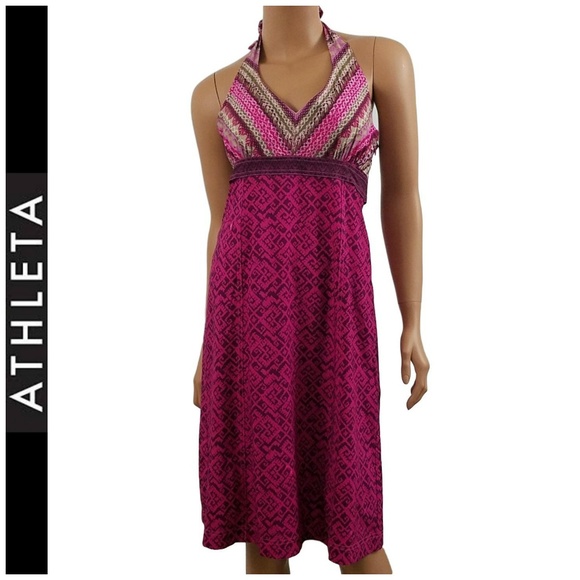 Athleta Dresses & Skirts - Athleta Pink Paisley Halter Dress 8
